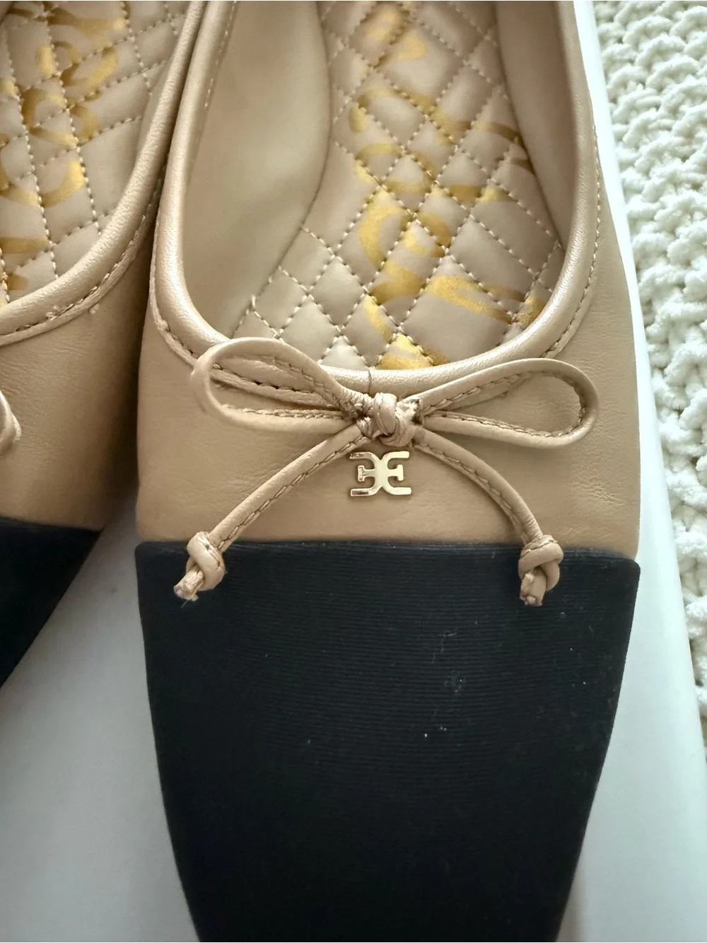 Sam Edelman Two-Tone Beige and Black Square-Toe Ballet Flats - Picture 2 of 4